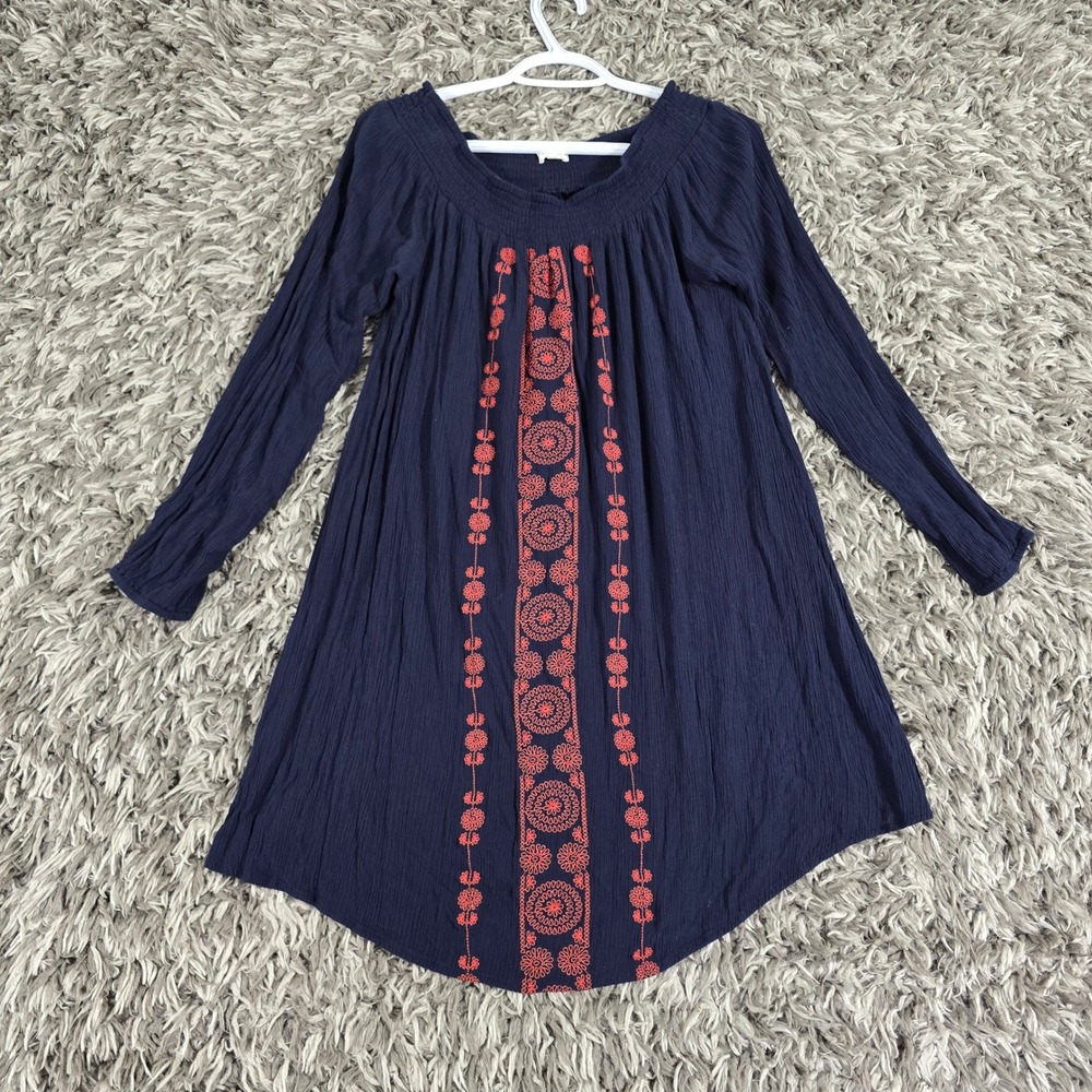 Aeropostale Navy Blue Embroidered Boho Tunic Dress Long Sleeve Small LXZCCH16